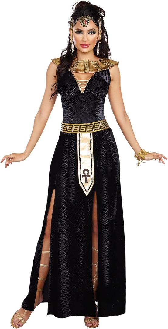 Dreamgirl Adult Cleopatra Costume for Women, Egyptian Goddess, Exquisite Cleopatra Halloween Costume, Black/Gold (Large)
