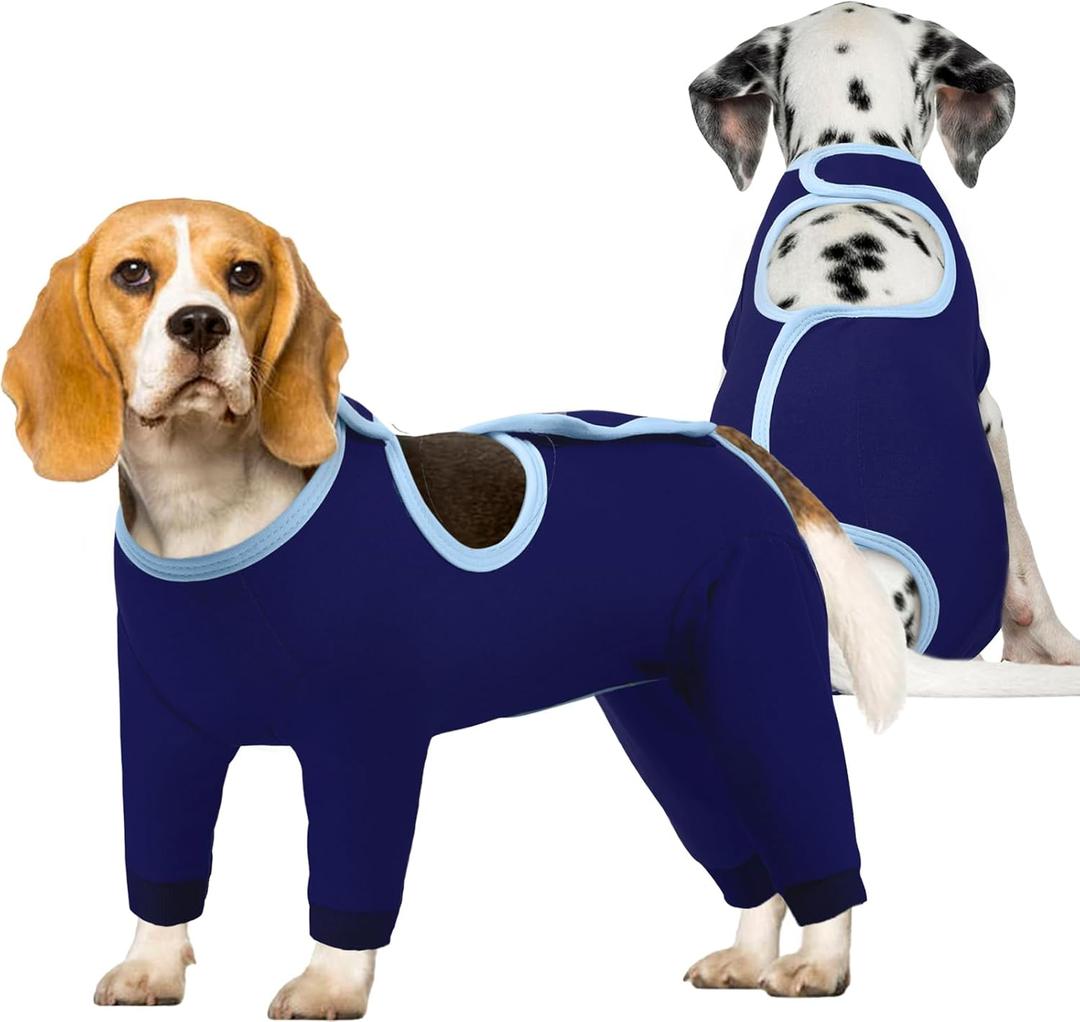 IDOMIK Dog Recovery Suit After Surgery,Long Sleeve Dog Surgical Onesie for Surgery,Soft Breathable Pet Pajamas Anti Shedding,Adjustable Bodysuit Prevent Licking Wound,Cone Collar Alternative,Blue,M (Chest Girth:17.7"-20.9")