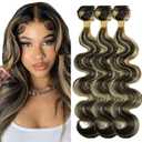 P1B/27 Highlight Honey Blonde Human Hair Bundles Ombre Body Wave Bundles 12 14 16 Inch 3 Bundles human Hair Extension Black Mixed Blonde Double Weft Virgin Remy Bundle for Women 50G/PC