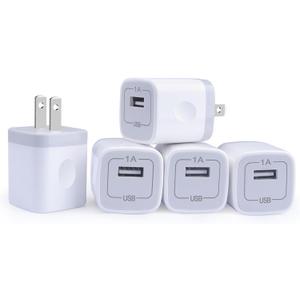 3 x Single Port USB Wall Charger, GiGreen 1A/5V Power Adapter 5 Pack Charging
