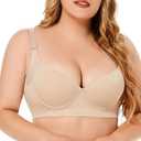 Women's Plus Size Bra Seamless Deep V Support Soft Underwire Push-up Bras Adjustable Straps Bralette (Brown, Size 46)