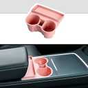 Tesla Model 3 Model Y Cup Holder Insert Center Console Water Cup Limit Clamp, Under Armrest Box Storage Tray Key Card Sunglasses Holder for Tesla Accessories (Pink) 