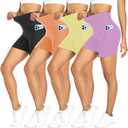 FULLSOFT 4 Pack Biker Shorts for Women with Pockets – 5" High Waisted Tummy Control Workout Yoga Running Gym Tennis Shorts Large