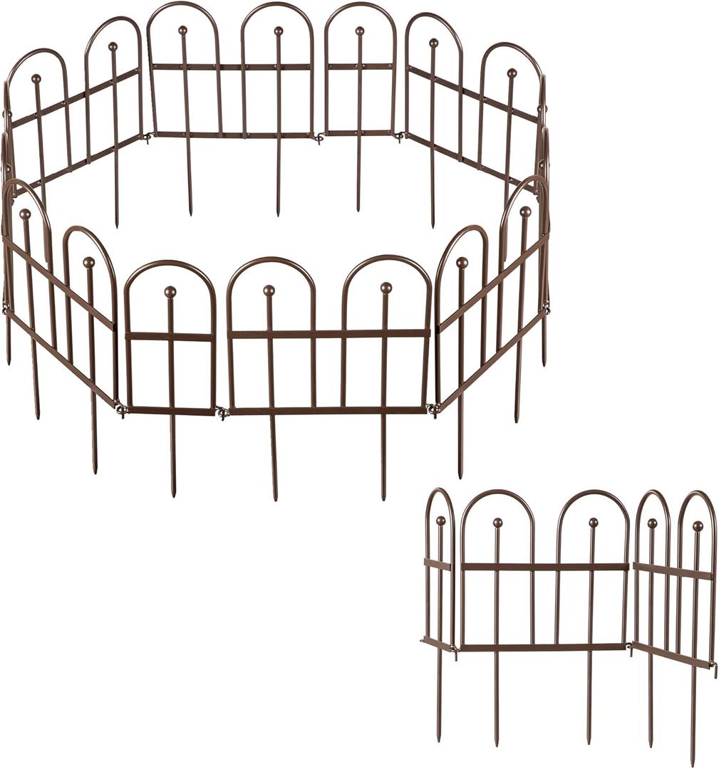Evergreen Iron Garden Fence Edging 10" Tall Above Ground, 7.5 feet Long for Flower Bed, Yards, Lawn | Decorative Edging | Rustproof Gunmetal Finish | Decorative Fencing