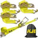 KJE Ratchet Straps Heavy Duty(4 Pack), 2" x 15' Ratchet Strap 10,000 Lbs Max Break Strength, Tie Down Ratcheting with J-Hook, Cargo Straps for Truck, Trailer, Moving Appliances