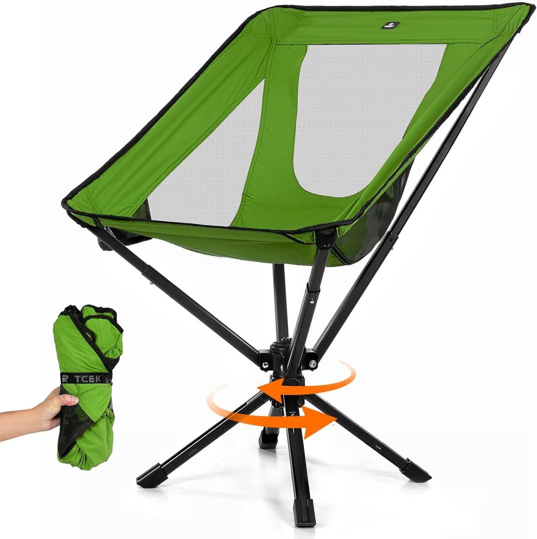 Portable Camping Chair - SwivelCore 180 Swivel & Auto-Return, Small Compact Lightweight Folding Chairs for Adults, Outdoor Backpack Chair for Adventures, Setup in Seconds, Support 300 LBS (Green)