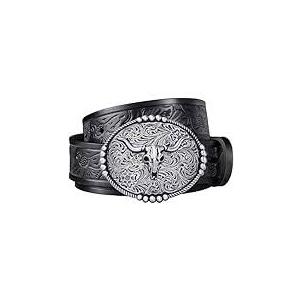FIORETTO Western Cowboy Belts for Men Women Cowgirl Leather Belt Big Buckle Bull Belt for Jeans