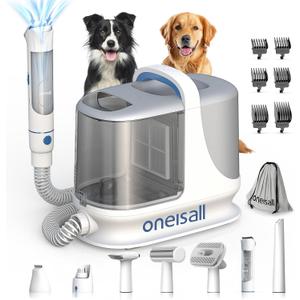 oneisall Dog Grooming Vacuum, 13000Pa Powerful 3L Dust Cup Pet Grooming Vacuum with Dog Clippers & Shedding Brush 7 Dog Grooming Kit, 3L Dust Cup, Super Quiet, 3 Suction Levels, BM3