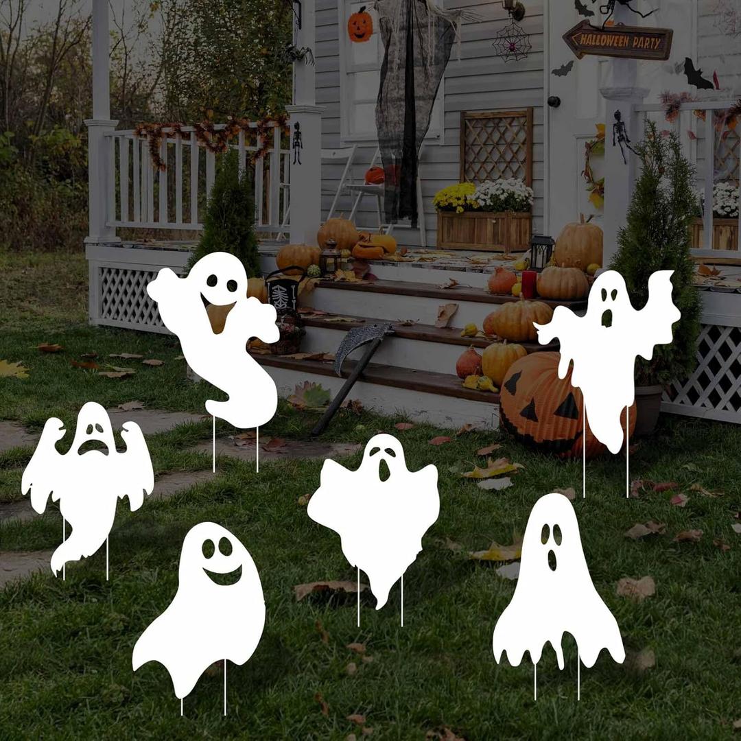 5 Pcs Halloween Ghost Yard Signs, Ghost Decor Yard Signs, with Stakes, Halloween Yard Decorations, for Outdoor, Garden, Lawn, Ghost Party Favor