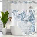 MitoVilla Blue Marble Long Shower Curtain 72 x 80, No Hooks Required 80 inch Long Fabric Cloth Shower Curtain Set with Cloth Snap-in Liner for Modern Hotel Bathroom Decor