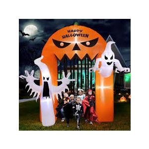 10FT Halloween Inflatables Ghost Archway: Halloween Decorations Outdoor Indoor, Blow Up Inflatable Scary Pumpkin with Builtin LED Lights for Yard Garden Lawn Party Home Decor