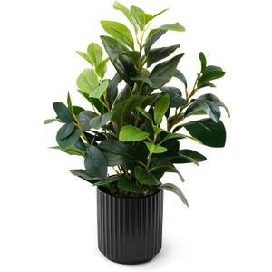 16 inch Artificial Plants Indoor Realistic Touching Evergreen Leaf Fake Plant with Creamic Black Pot for Home Office Living Room Bathroom Office Table Bookshelf Decor