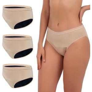 Super Absorbency Incontinence Underwear for Women Mid Rise Overnight Urine Leak Proof Postpartum Panties 3 Pack (Medium, Beige)