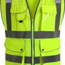 JKSafety 9 Pockets Class 2 High Visibility Zipper Front Safety Vest With Reflective Strips,Meets ANSI/ISEA Standard (Large)