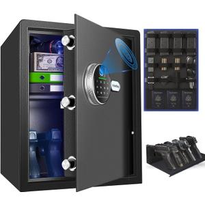 Biometric Home Safe, Fingerprint Gun Safe Lock Box,Money Box for Jewelry Handgun Cash Valuables,Perfect for Home/Office/Hotel, Black, 2.05 Cubic Feet