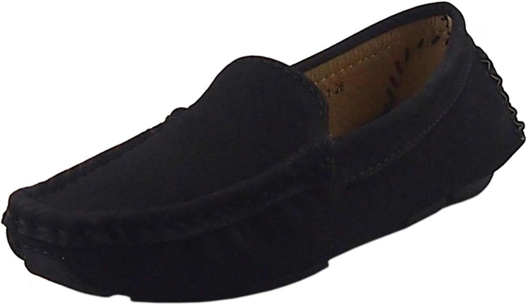 DADAWEN Toddler Little Kid Boys Girls Soft Suede Leather Slip On Penny Loafer Dress Shoes Moccasin Flat Boat Shoes Wedding Church Oxford (11.5 Little Kid, Black)