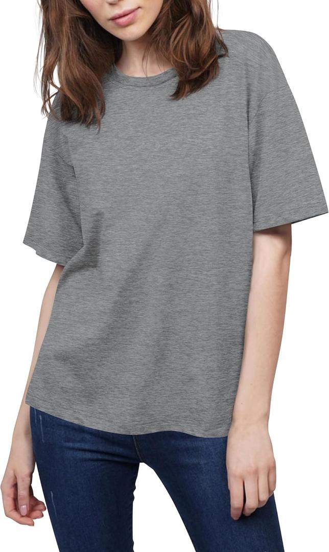 2 x Women's T Shirts Crewneck Short Sleeve Shirt Summer Casual Loose Tshirts 2025 Trendy Basic Tee Tops Grey XL (Gray, XL)