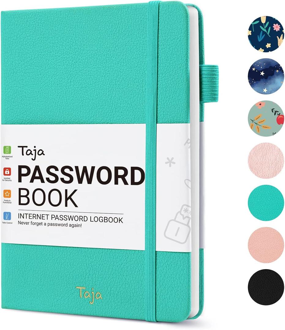 Taja Password Keeper Book with Alphabetical Tabs，Small Password Books for Seniors, Password Notebook for Internet Website Address Log in Detail, Password Logbook to Help You Stay Organized - Aquamarine 