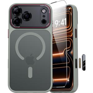 JUESHITUO Magnetic for iPhone 17 Pro Case: Upgraded [Full Camera Protection], with [1X Screen Protector] [Camera Button], 6.3" Case for iPhone 17 Pro, Gray