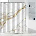 AWERT Abstract Minimalism White and Gold Ink Art Marble Shower Curtain for Bathroom Modern High Definition Printing Waterproof Shower Curtain with Hooks Bathroom Decor 72x72inch (72"W x 72"L (Pack of 1))