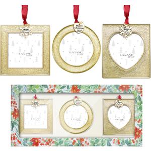 Laraine Christmas Tree Ornaments 3 Pieces  Decorative Hanging 2025 Pendant with 2.5 Picture Frame Insert Pet Holiday Keepsake Gift (Gold (2025))
