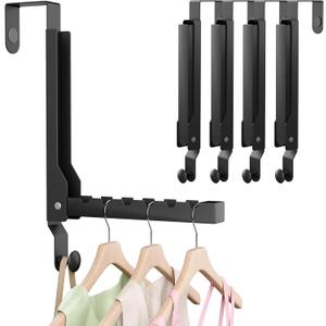 4 Pack Over The Door Hanger Foldable Over The Door HooksRust-Resistant Overdoor Hanger Hook for Laundry (Clothes Drying Rack)&Bathroom (Towel Rack) Small Portable, Black