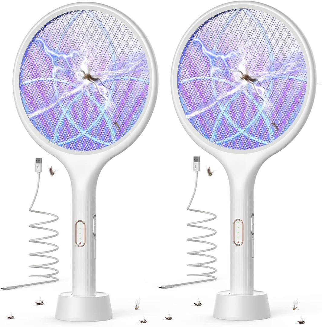 YISSVIC Electric Fly Swatter 4000V Bug Zapper Racket Dual Modes Mosquito Killer with Purple Mosquito Light Rechargeable for Indoor Home Office Backyard Patio Camping