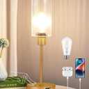 EDISHINE Glass Table Lamp, Touch Control Bedside Lamp with USB C+A Charging Ports, 3 Way Dimmable Nightstand Lamp for Bedroom Living Room Office, Striped Glass Shade, Gold