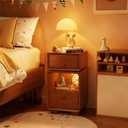 Solid Wood Cute Nightstand with 360 Rotating Drawers, Semi-Assembled Kids Night Stand with LED Lights & 2 Drawers, Modern Fluted Bedside Tables for Bedroom, Living RoomWalnut