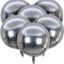 House of Party 4D Sphere Balloons Pack of 6 - Silver Foil Balloons 22 Inches Mirror Finish Mylar Balloons for Party Decorations