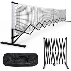 Retractable Dinkball Net with Wheel 22ft Regularion Size Tournament-Grade Portable Dinkball Net Indoor Outdoor with Heavy Duty Metal Frame Carry Bag for Driveway Backyards Garage, Free Assembly, 22 ft x 36"