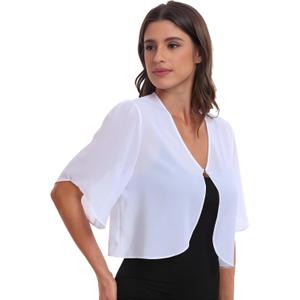 SURVODJA Womens Chiffon Cropped Cardigans Lightweight Sweaters Short Sleeve Bolero Shrugs for Dress (White, XXL)