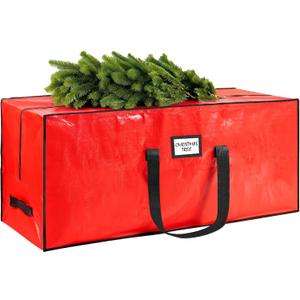 7.5 ft Christmas Tree Storage Bag, Fits Large Artificial Holiday Xmas Tree, Waterproof Material with Durable Reinforced Handles & Dual Zippers, Protects From Dust, Insects and Moisture, Red
