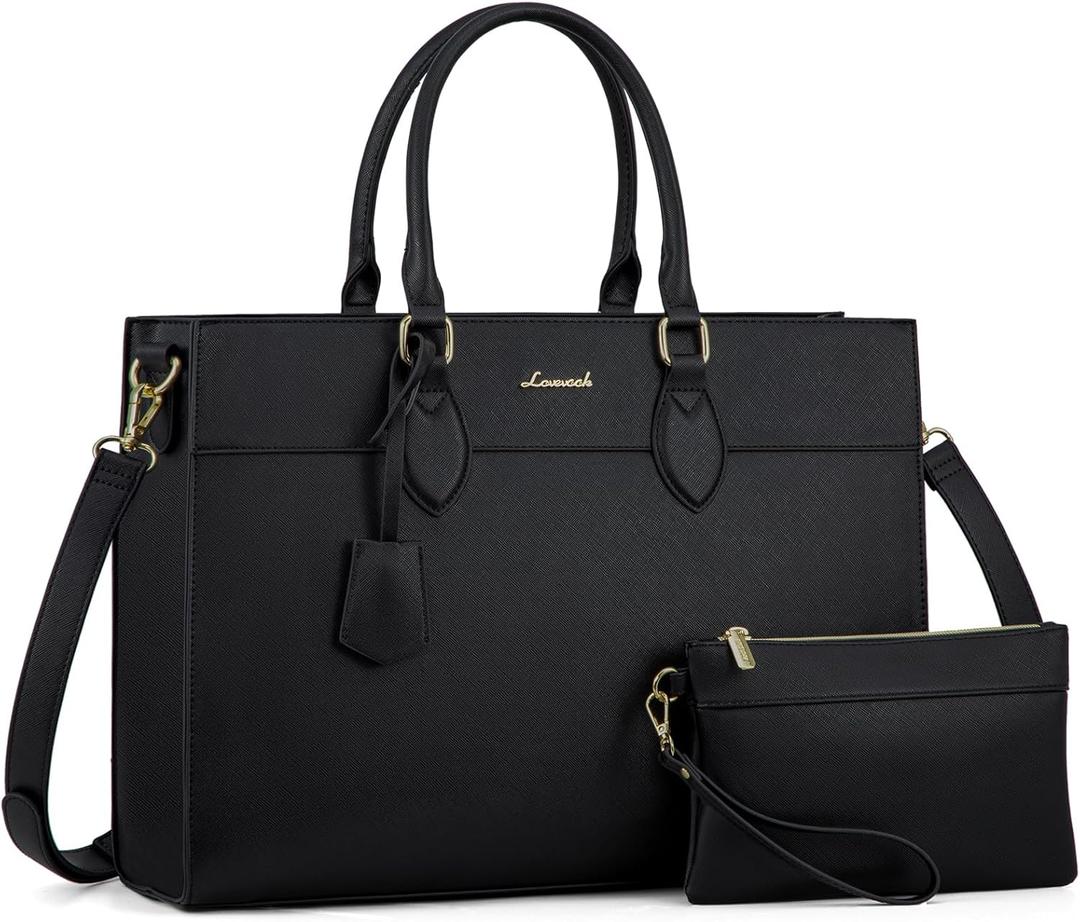 LOVEVOOK Laptop Bag for Women, 15.6 inch Laptop Tote Computer Briefcase for Work Large Waterproof Handbag Professional Shoulder Bag for Women Business Office, Black (Ink)