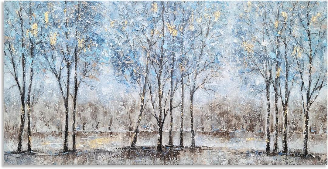 NdcSkyArt Forest Canvas Wall Art - Hand Painted Textured Abstract Tree Paintings with Gold Foil for Modern Dcor