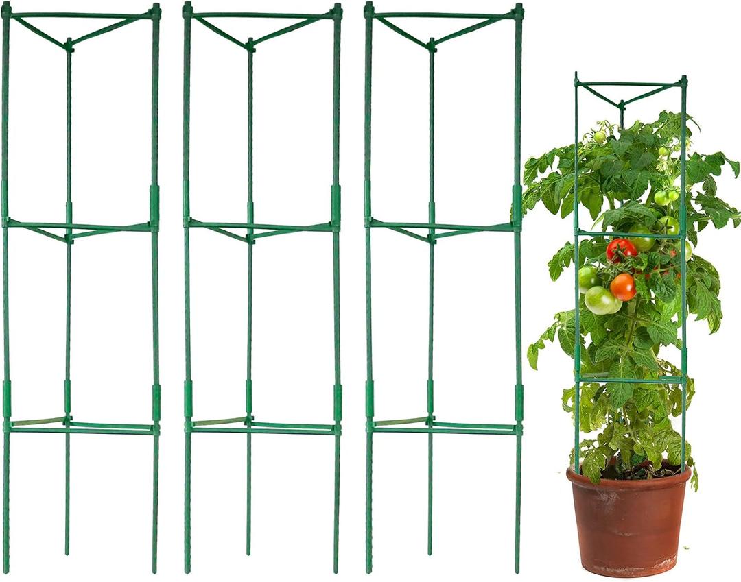 3Pack 48Inch/4ft Tomato Cages Garden Plant Stakes for Outdoor/Indoor with 15PCS Cable Ties Plant Vegetable Trellis for Vertical Climbing Plant Tomato Plant (Each Pack can be up to 48Inch)