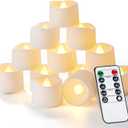 Homemory 12pcs Remote Timer LED Tea Lights Candles, 400+Hours Flickering Flameless Battery Votive Tealights for Tabletop Lighting, Centerpieces Decor, Holiday (Warm White Glow, White Base)