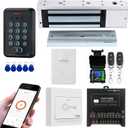 Smart Door Access Control System with 500KG 1200lbs Magnetic Lock, WiFi & Tuya App Remote Unlock, Waterproof Keypad Reader (ID & IC Card), Power Supply, Exit Button, Doorbell & Remote Controls