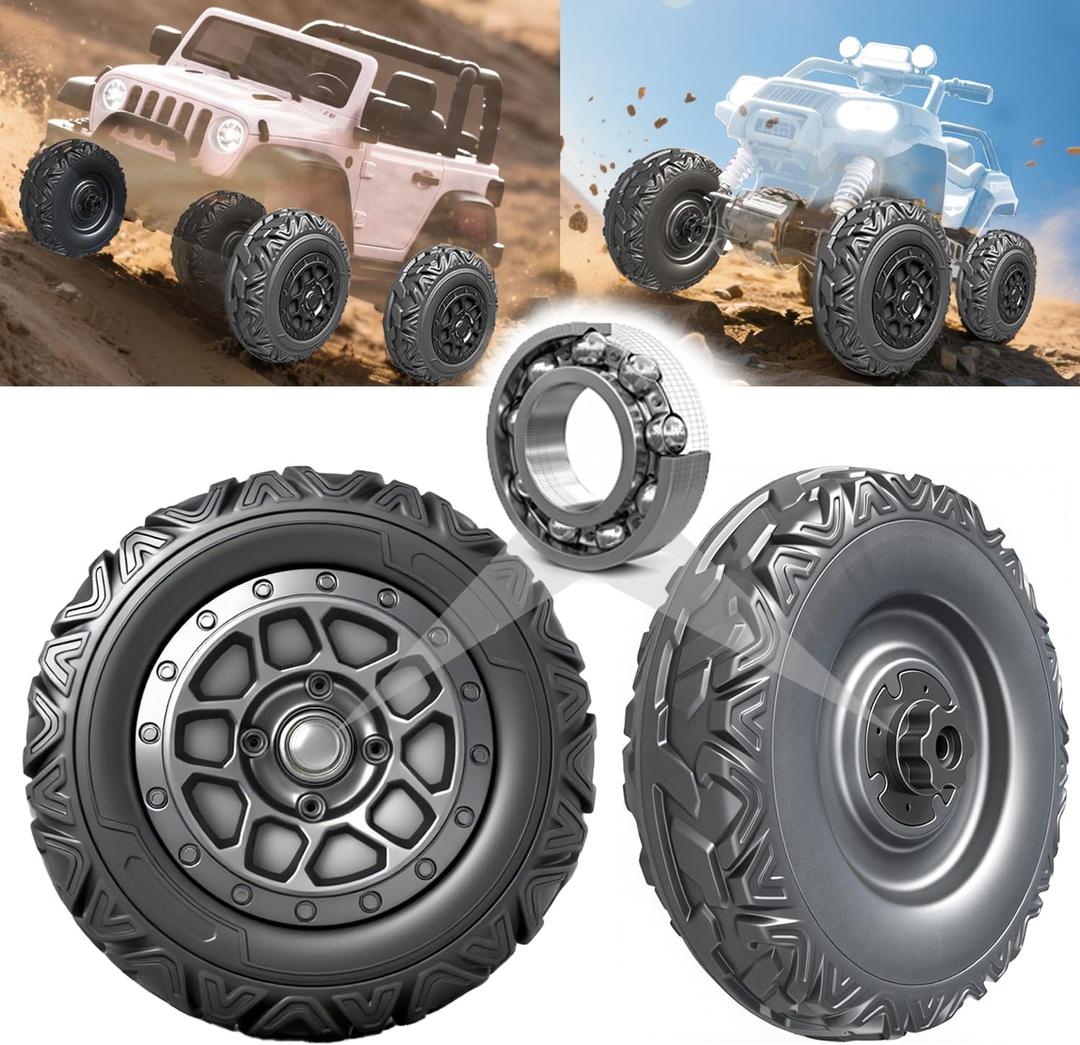 2Pack 37CM/14.5'' EVA Rubber Alligator Tire for Power Wheels Tires Upgrade,14.5in Wheels 1.6CM/0.63in Aperture Front/Rear Gator Wheel for Kids Ride on Car/SUV/UTV/ATV JEEP Replacement Parts,Black