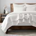 EVERGRACEHOME Cross Stitch Pre-Washed Cotton Quilt Bedding Set Queen Size, Oversized 3 Pieces Lightweight Bedspread Coverlet for All Season, with 2 Matching Shams, Bright White, 92"x96"