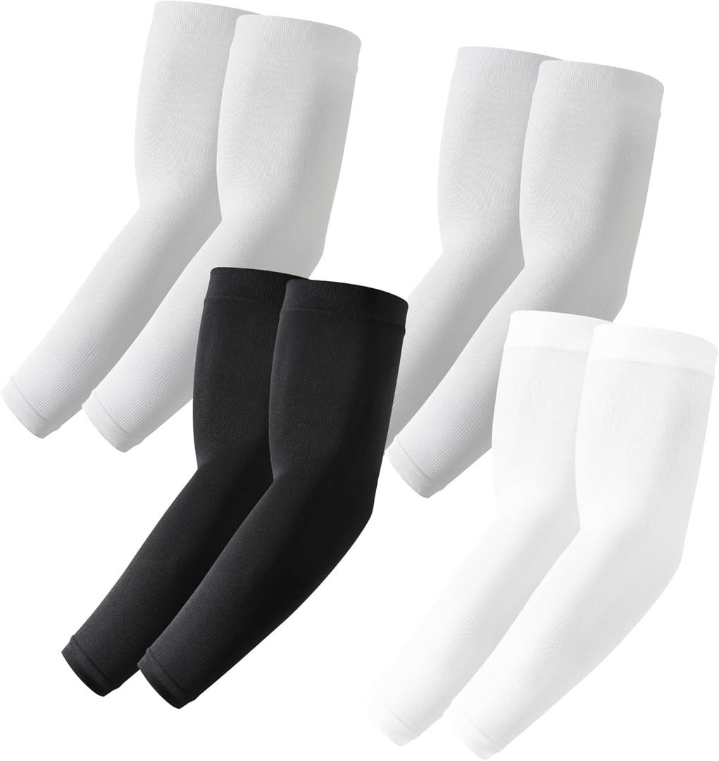 Stelle Arm Sleeves UV Sun Protection Compression Cooling Sleeves UPF 50 for Women Men Sport/Working/Tattoo Cover up (4 Pairs-2 Grey+black+white)
