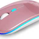 AIKOKOK Wireless Bluetooth Mouse, Rechargeable, Dual Mode Bluetooth 5.2 & 2.4G USB, LED Lights, Slim, Silent, Portable Computer Mouse for Laptop, PC, MacBook, iPad, Tablet (Rose Gold)