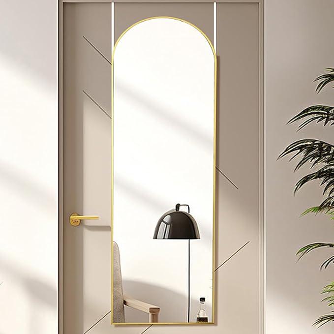 16"×50" Door Mirror,Arched Full Length Mirror, Over The Door, Arch Wall Mirror, Thin Frame, Aluminum Alloy, for Bedroom, Living Room, Entryway -Gold
