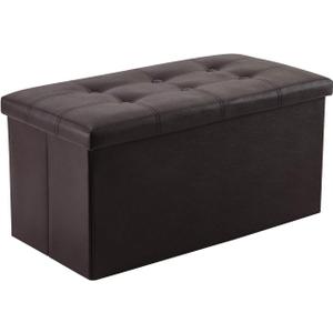 YOUDENOVA Folding Storage Ottoman, Faux Leather Ottoman Bench Footrest Ottoman, Storage Chest Padded Seat for Bedroom and Living Room, Brown, 15" D x 30" W x 15" H