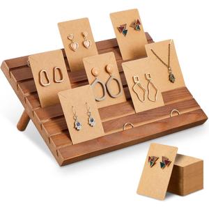 Blulu 31 Pack Wooden Earring Display Stand 7 Slots jewelry Display Holder with Earring Card for Selling Vendors Retail Show (Light Brown)