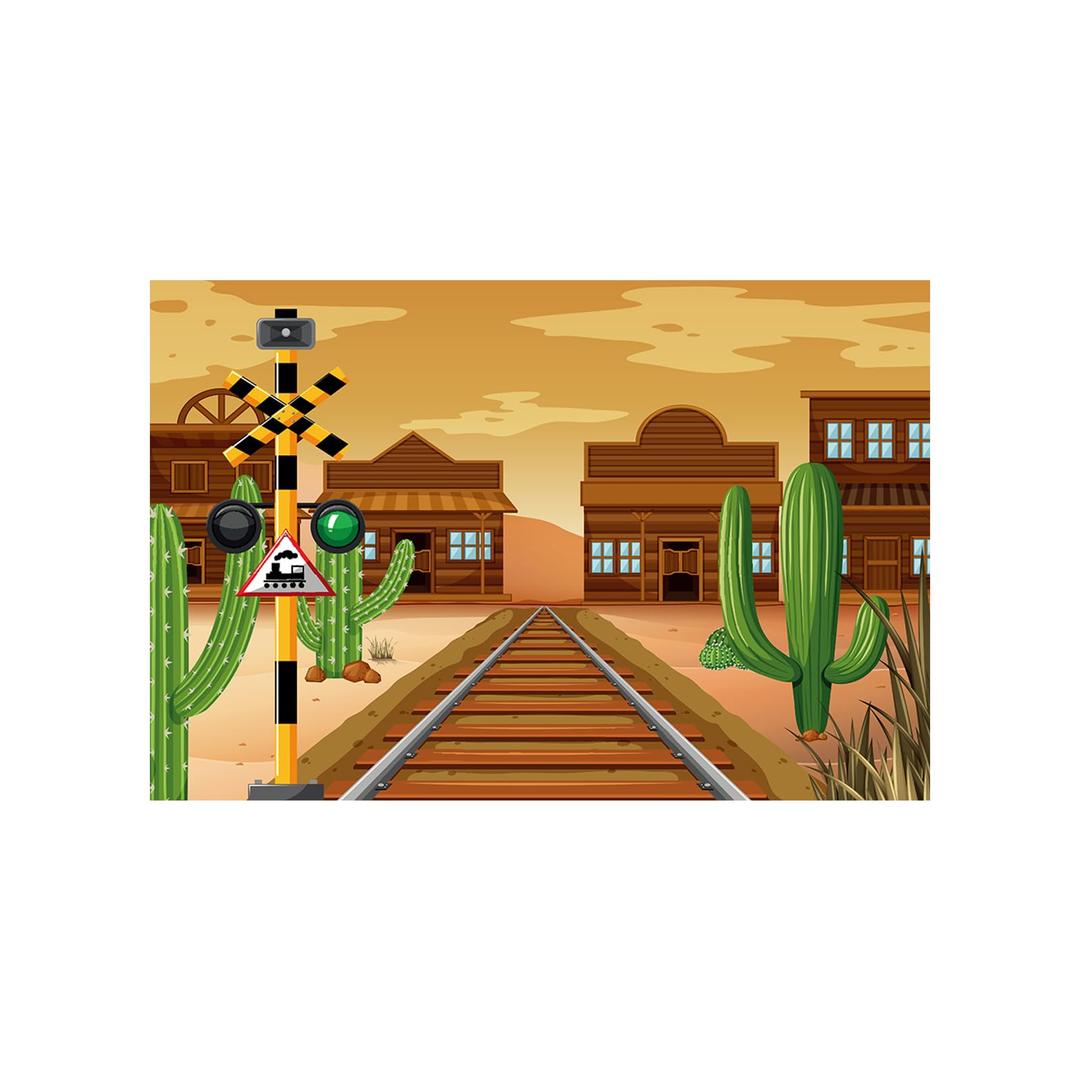 ZZBYSM 10X8FT Western Railroad Theme Photography Backdrop Desert Train Crossing Scene 150x90cm Party Background Banner BY367
