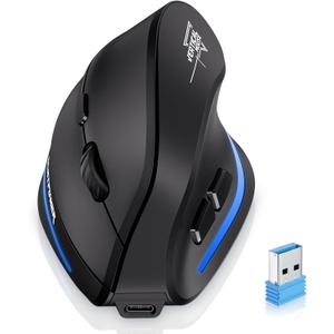 ECHTPower Ergonomic Wireless Mouse, Bluetooth Vertical Mouse with LED Light, Control Up to 3 Devices (BT5.0+BT5.0+2.4GHz), Adjustable DPI 2400/1600/1000, for PC, Laptop, Mac, Windows (Black)
