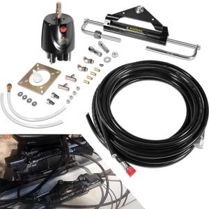 Outboard 150HP Hydraulic Steering Kit Boat Marine System for Single Station, Single-Engine use Built-in Two-Way Lock Cylinder,150HP Pump and High-Strength Nylon Hose
