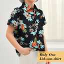 Hawaiian Dad and Son Matching Shirts - Floral Short Sleeve Button Down Shirt Summer Family Vacation Boy Fathers Gift Set (Black, XXL)