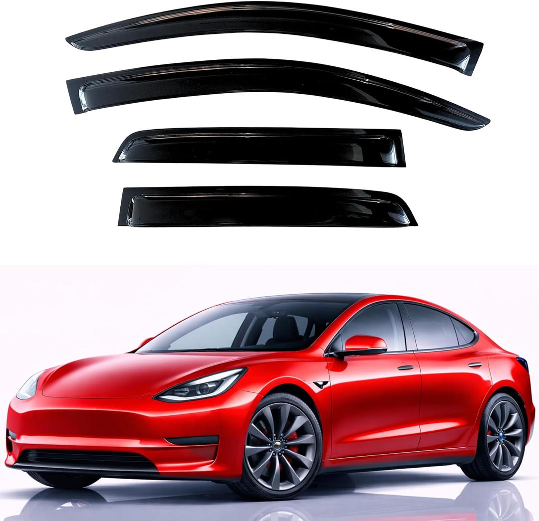 KPY Rain Guards Fit for 2017-2025 Tesla Model 3, Out-Channel Window Visors Vent Wind Deflectors 4PC, Car Accessories for 17-25 Model 3